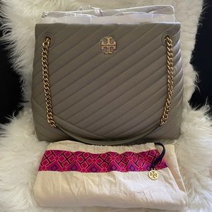 Tory Burch Kira Chevron Tote Bag Gray Heron